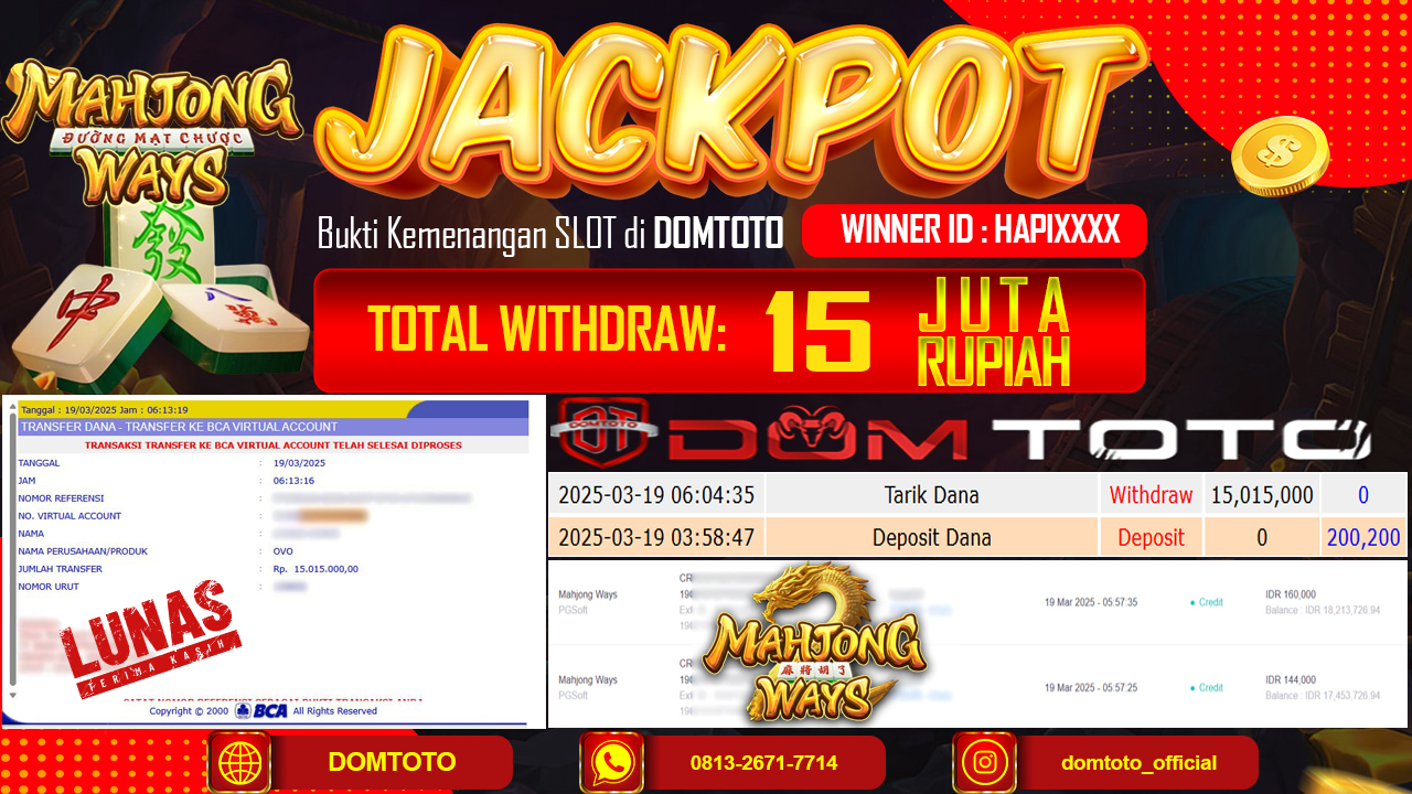 JACKPOT SLOT MAHJONG WAYS  19 MARET 2025